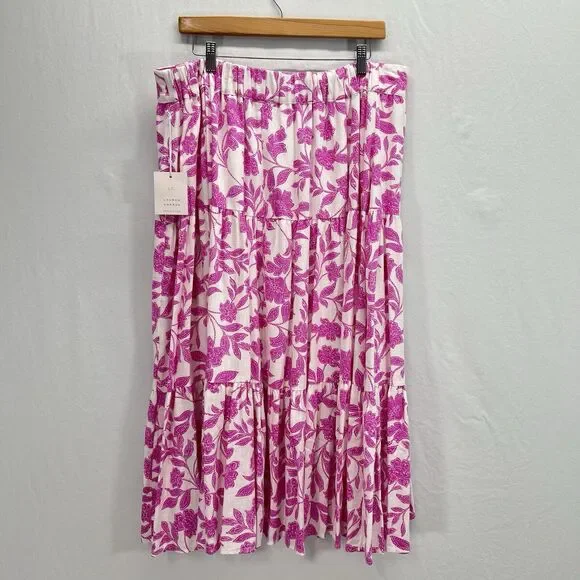 Lauren Conrad Tiered Midi Skirt Plus Size 2X Floral Pink Lined